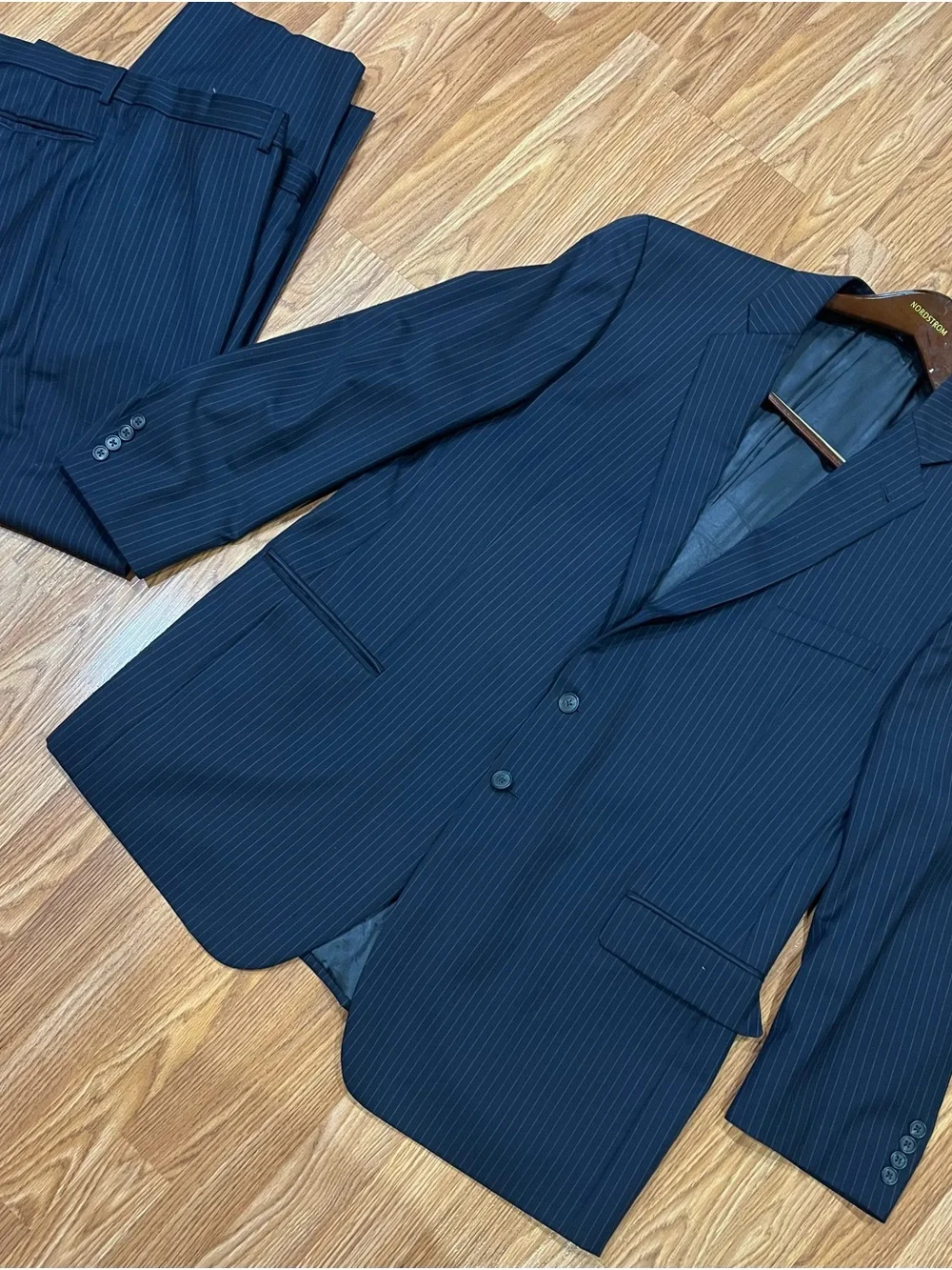 Men's Navy Pinstripe Suit Blazer and Trousers